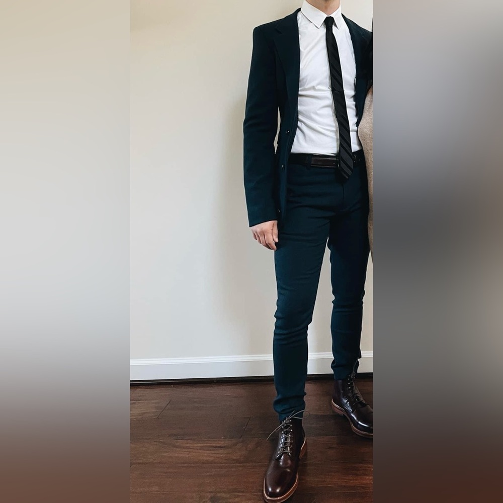 ASOS DESIGN wedding super skinny suit jacket in dark green wool blend twill